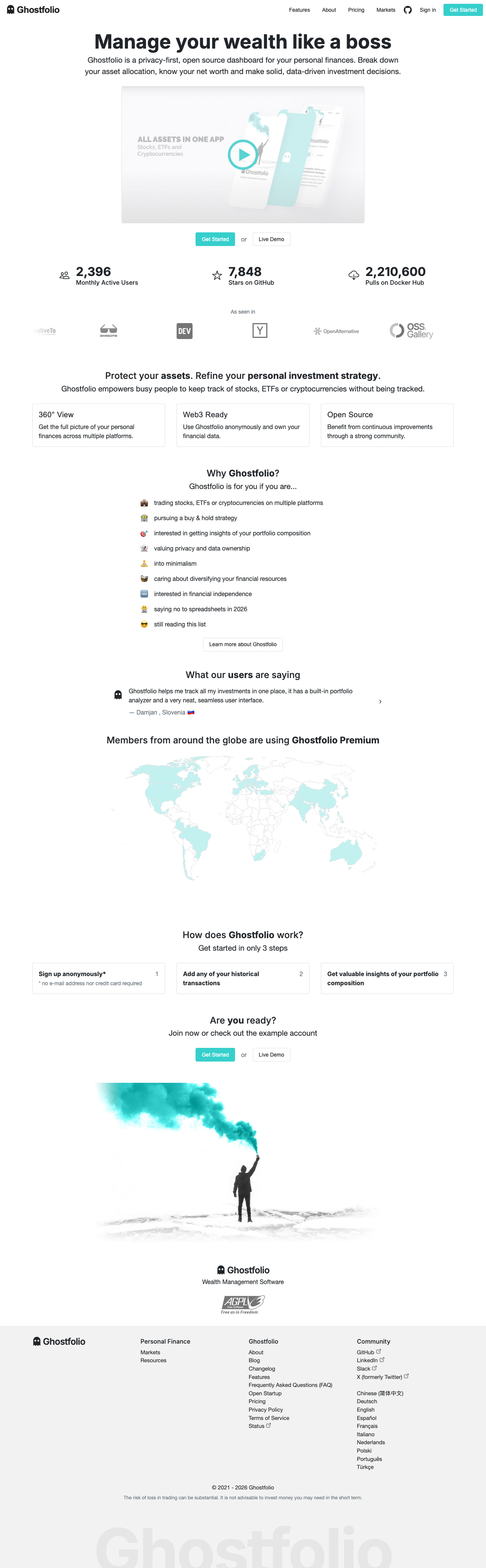 Ghostfolio homepage